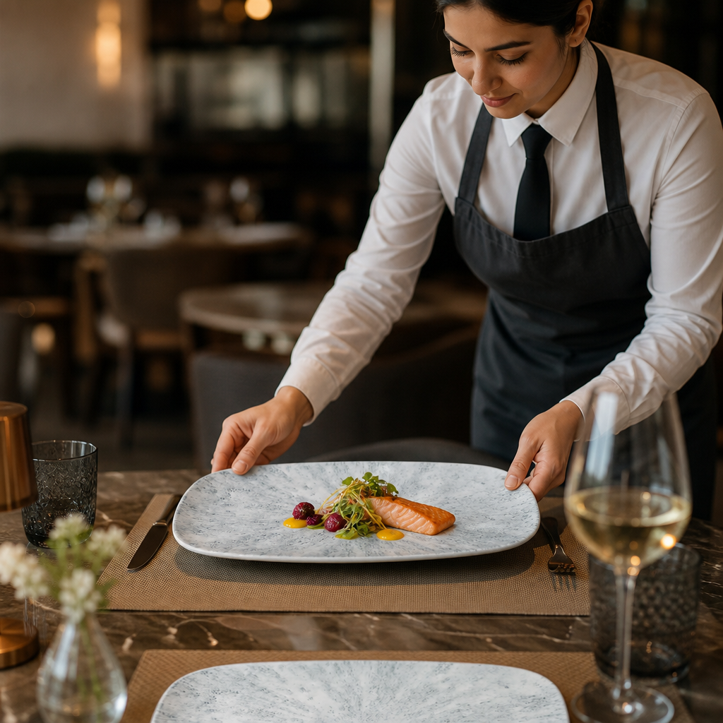 Oblong Plates Grey Vitrified Porcelain for Dining Experiences (Pack of 6)