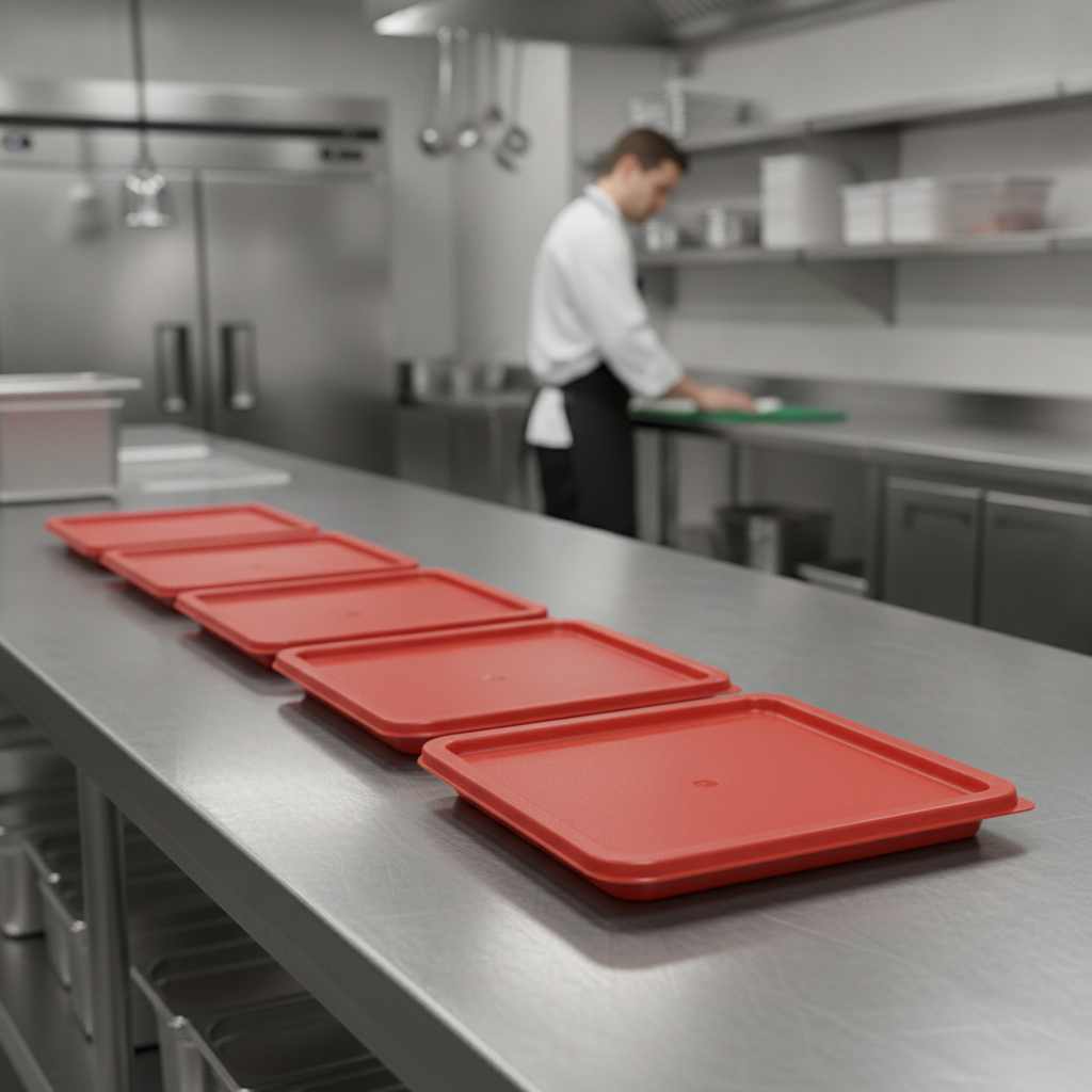 Polyethylene Square Food Storage Container Lid Red for Food Prep