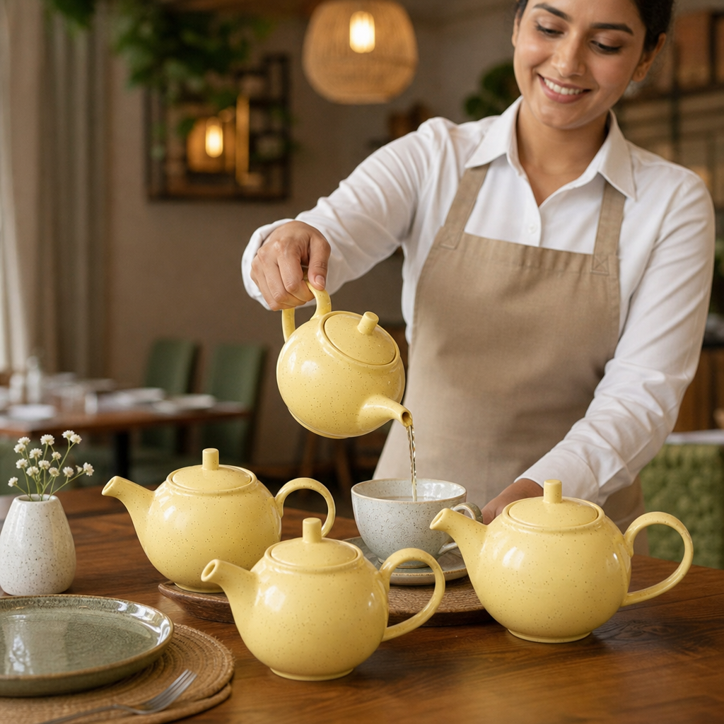 Super Vitrified Ceramic Mustard Seed Teapot 426ml for Table Settings (Pack of 4)