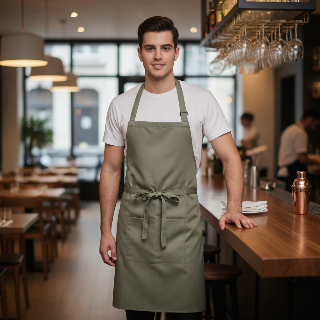 Olive Polycotton Bistro Apron 1000mm for Front of House Service