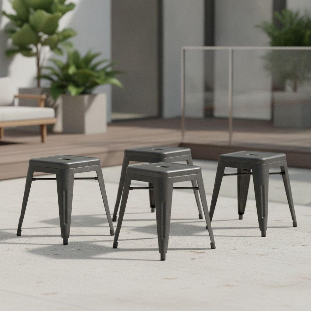 Galvanised Steel Low Stools Black 460x400mm for Indoor & Outdoor Use (Pack of 4)