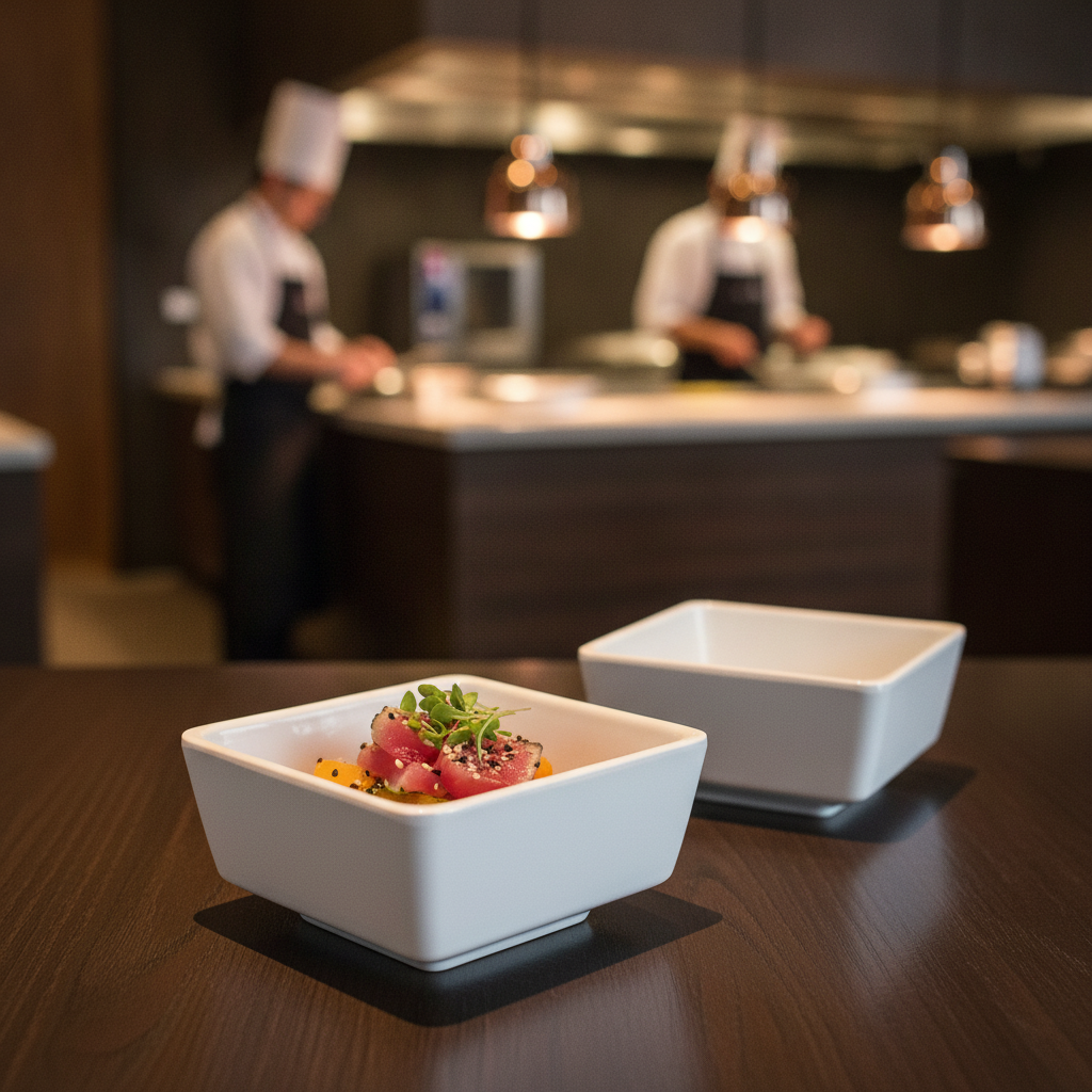 Melamine White Square Bowl 30ml for Catering & Hospitality