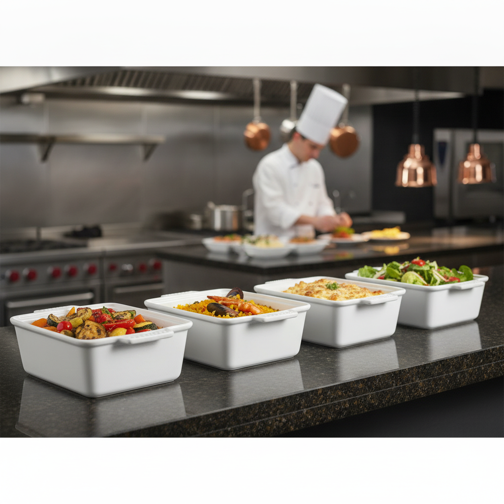 Porcelain Rectangular Casserole Dish 2L for Food Displays (Pack of 4)