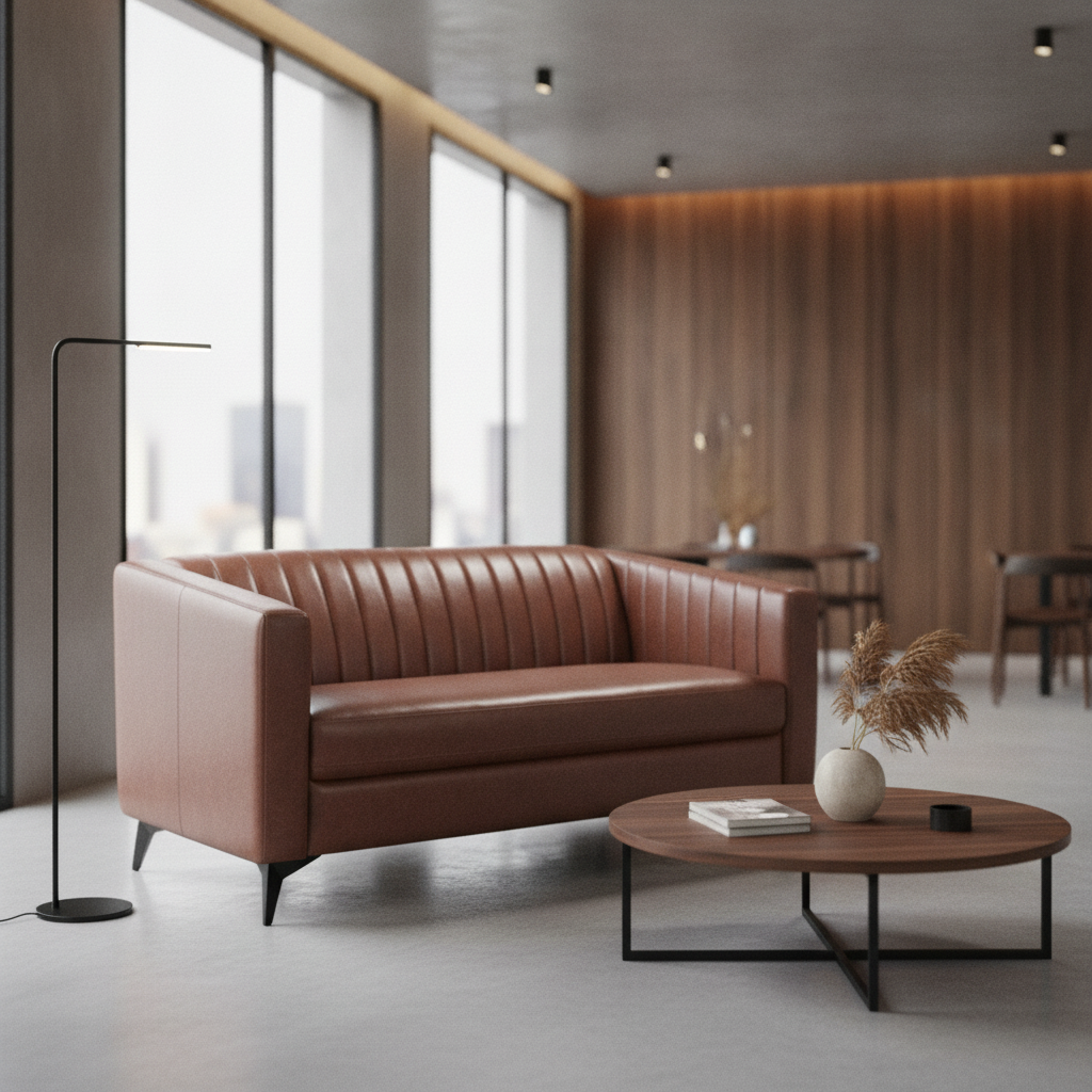 Faux Leather 2 Seat Sofa in Brown 720mm for Commercial Use