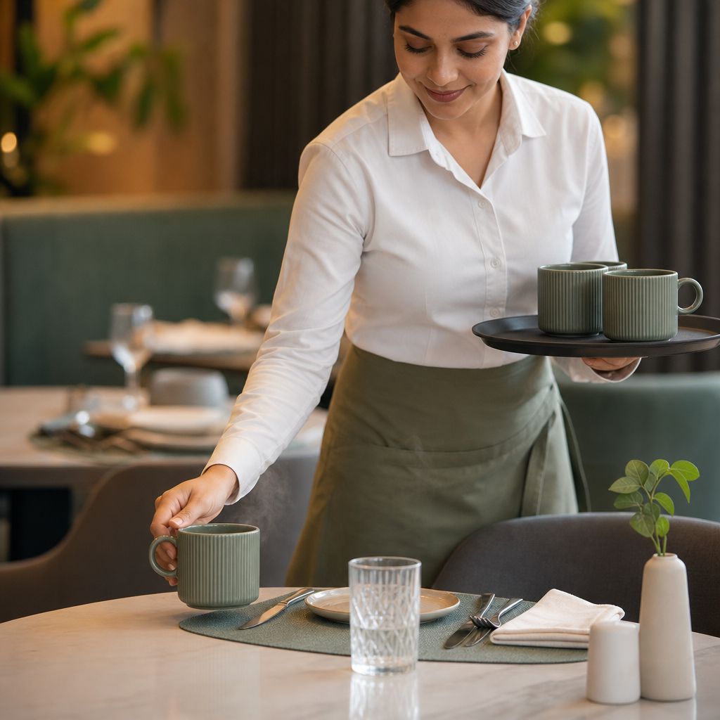 Can Cups 227.5ml Green Porcelain for Stylish Dining (Pack of 12)