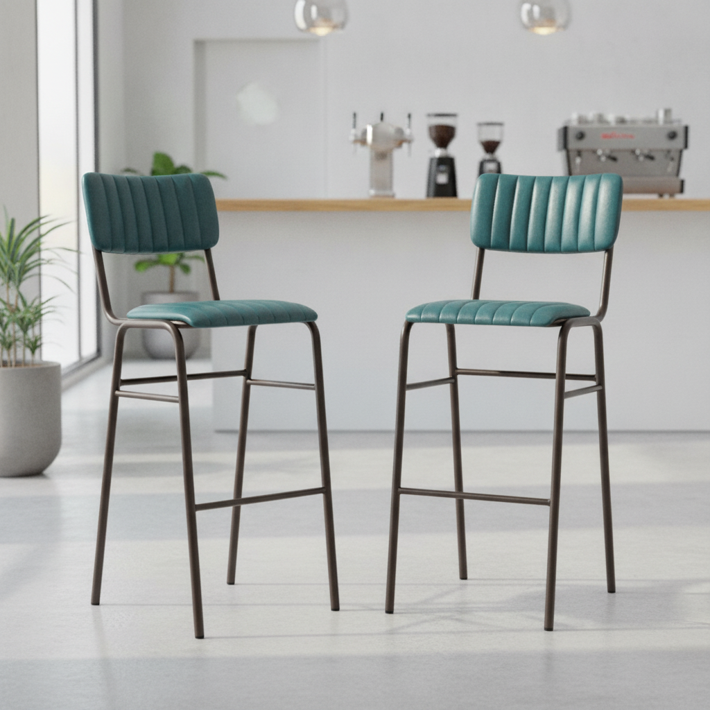 Metal Vintage Teal Stacking Bar Stools 1100mm for Cafés & Restaurants (Pack of 2)
