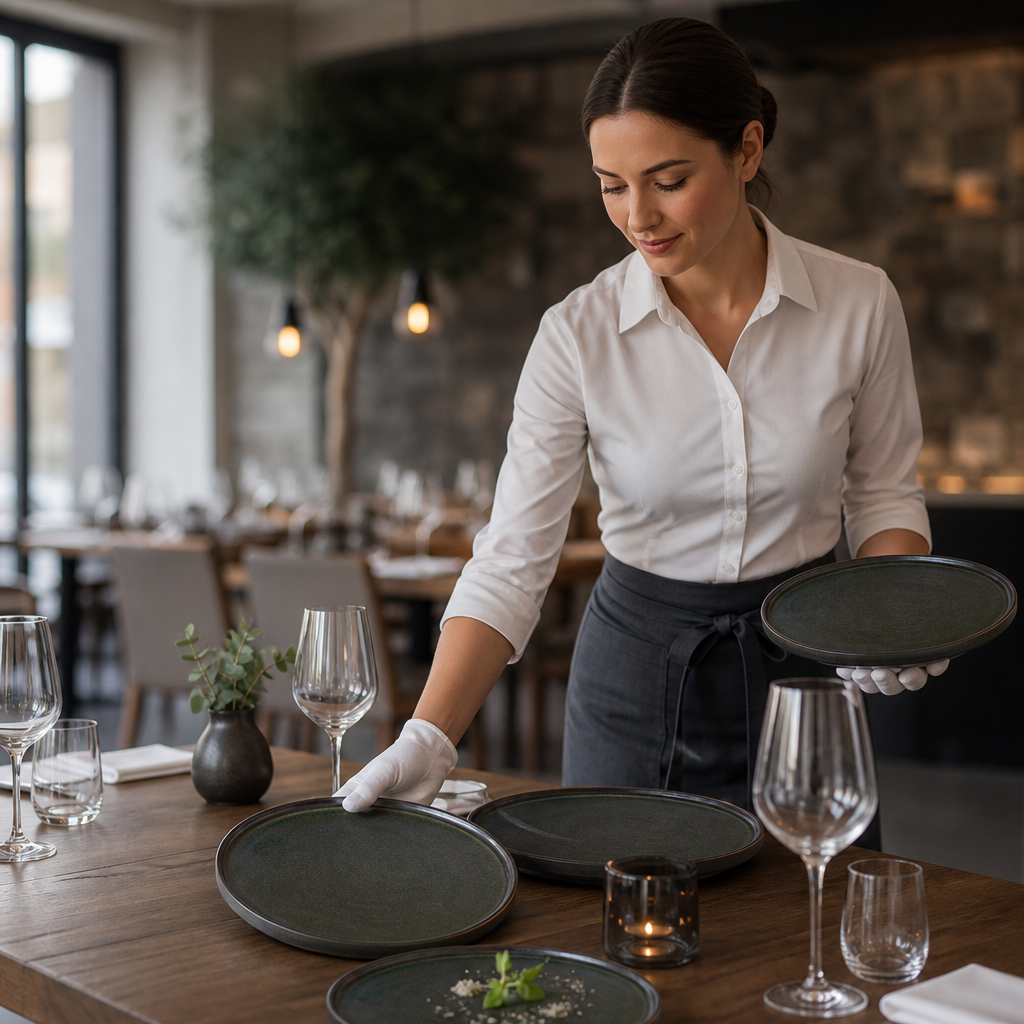 Round Trays Slate Finish Porcelain for Elegant Table Service (Pack of 6)
