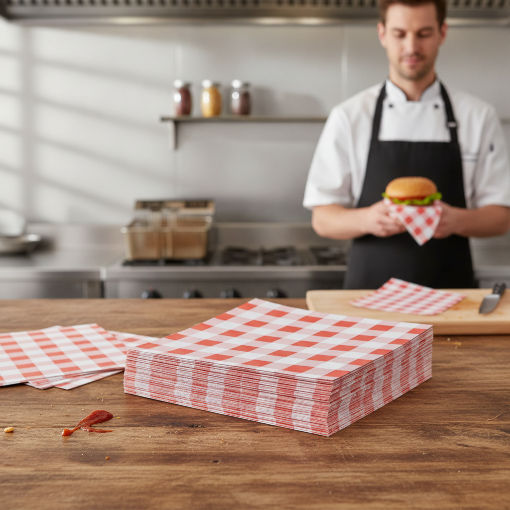 Compostable Red Greaseproof Paper Sheets 250mm for Food Presentation (Pack of 200)