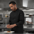 Cotton & Recycled Polyester Black Chef Jacket for Culinary Professionals