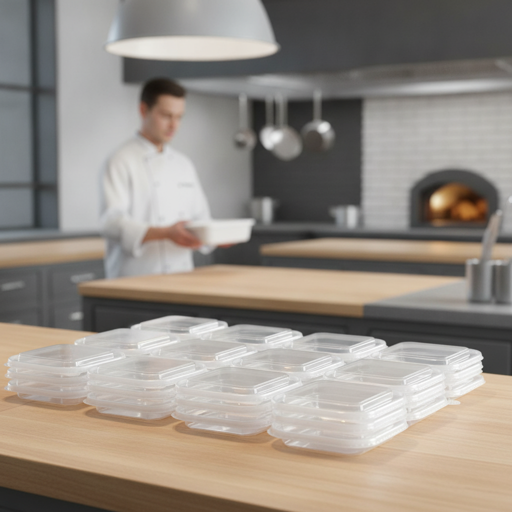 Clear PET Lids for Square Food Containers for Takeaway (Pack of 300)