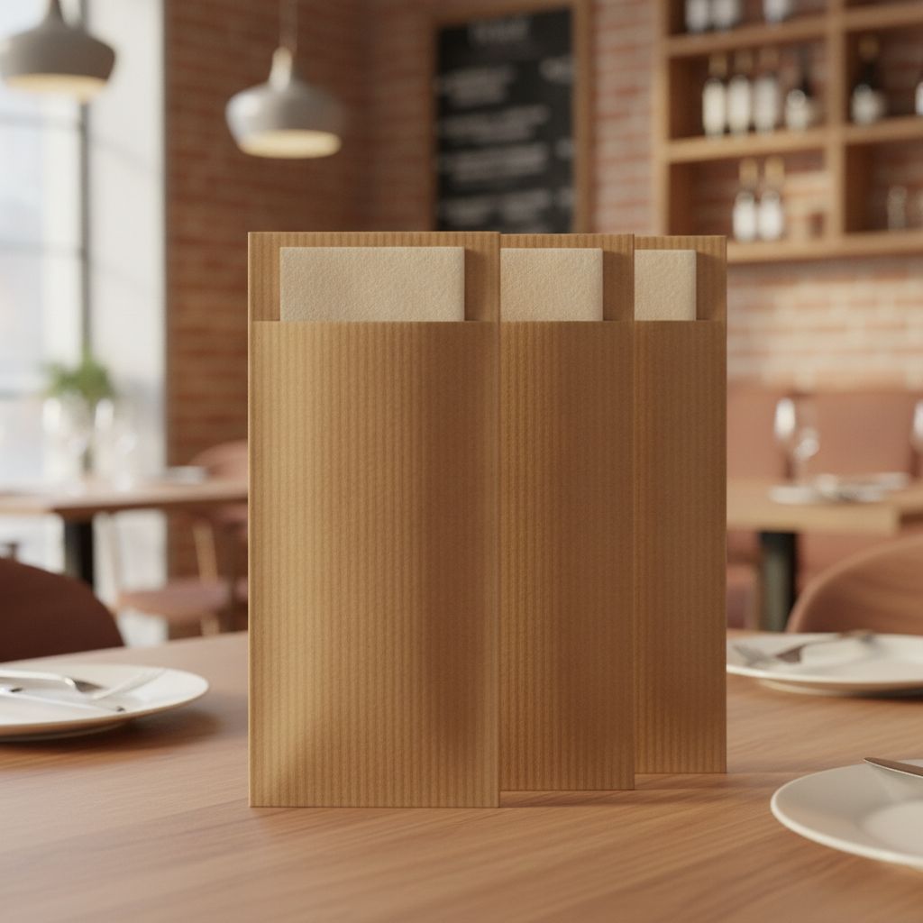 Kraft Brown Cutlery Pouch with 2-Ply Napkin for Restaurants (Pack of 500)