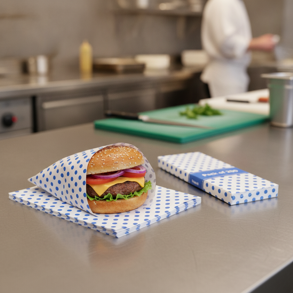 Paper Patterned Compostable Burger Wraps 300x250mm for Food Service (Pack of 200)
