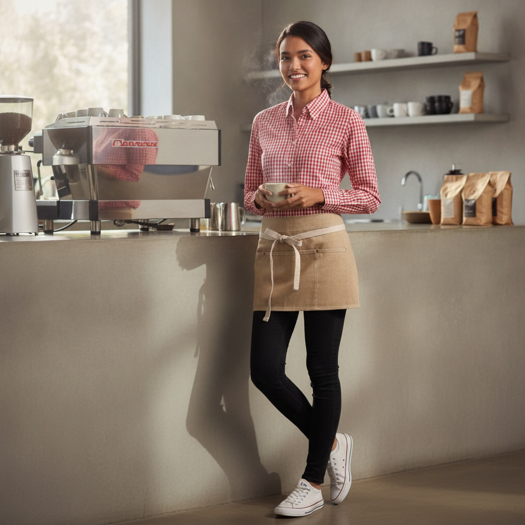 Cotton Denim Waist Apron Beige for Artisan Cafés