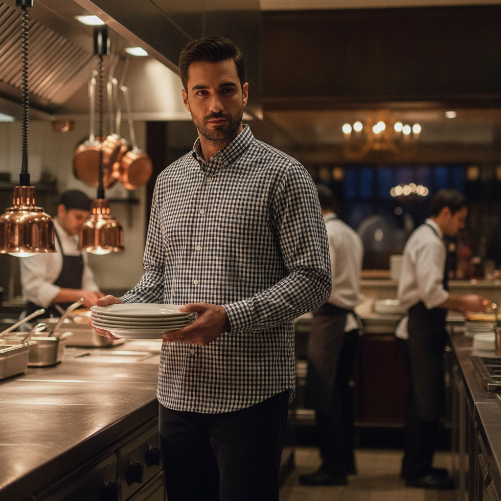 Polycotton Dark Navy Dress Shirt for Busy Catering Environments
