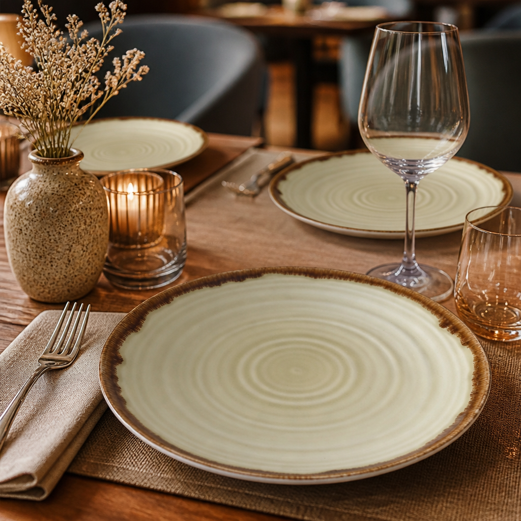 Hand-Finished Vitrified Coupe Plates Vitrified Porcelain for Modern Dining (Pack of 12)