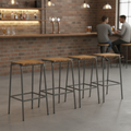 Mango Wood Bar Stools with Powder-Coated Steel Frame for Bars & Pubs (Pack of 4)