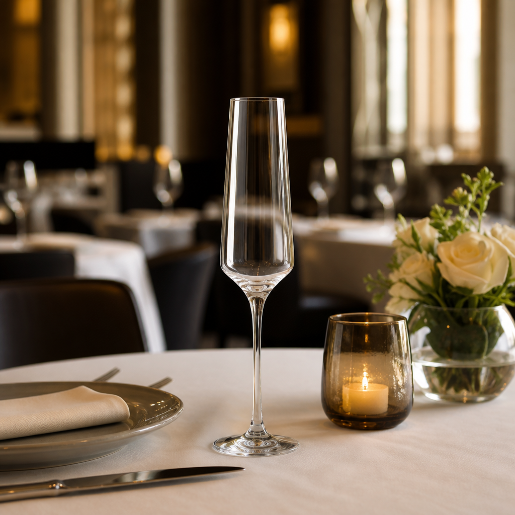 Lead-Free Crystal Champagne Flutes 220ml for Hotels & Restaurants (Pack of 6)