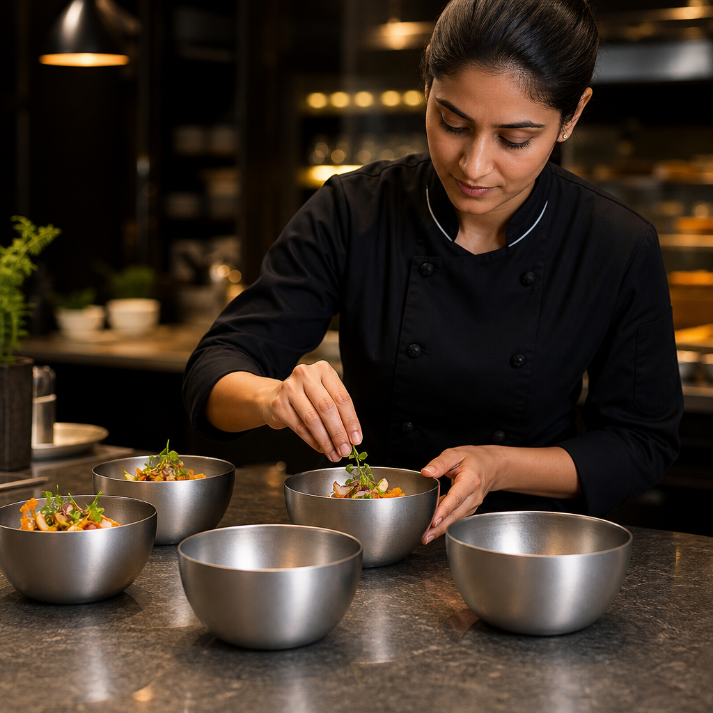 Double Walled Bowls Rumbled Finish Stainless Steel for Dining (Pack of 6)