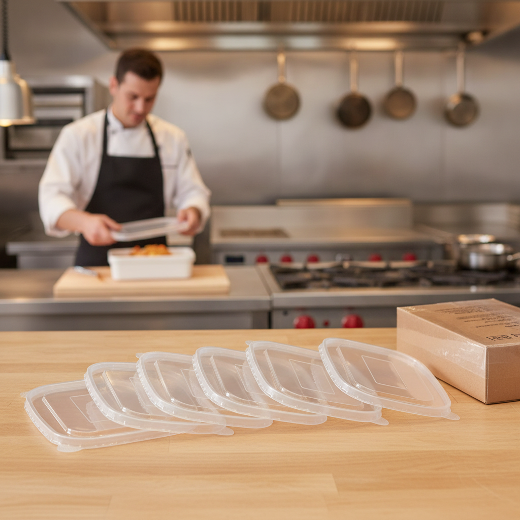 Clear PET Lids for Rectangular Food Containers for Takeaway Use (Pack of 300)