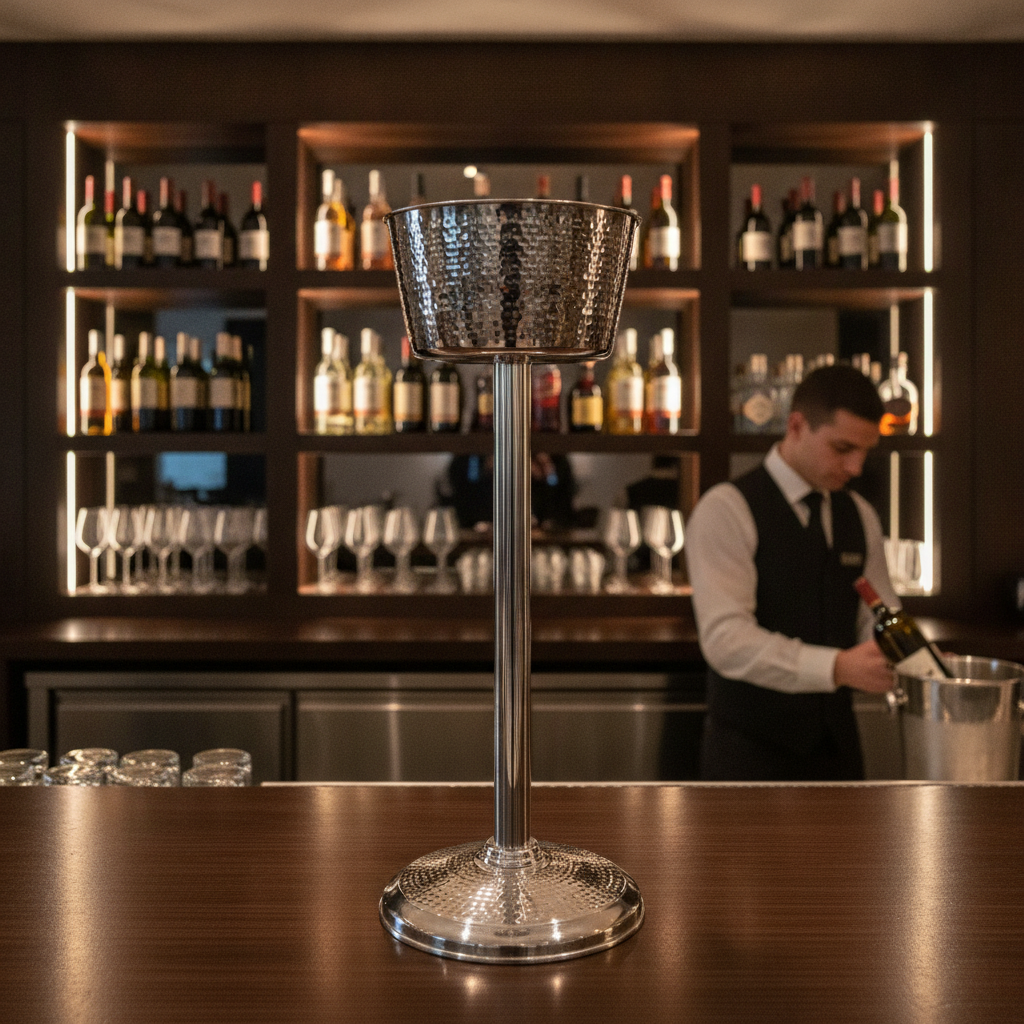 Hammered Stainless Steel Wine Bucket Stand 665mm for Restaurants