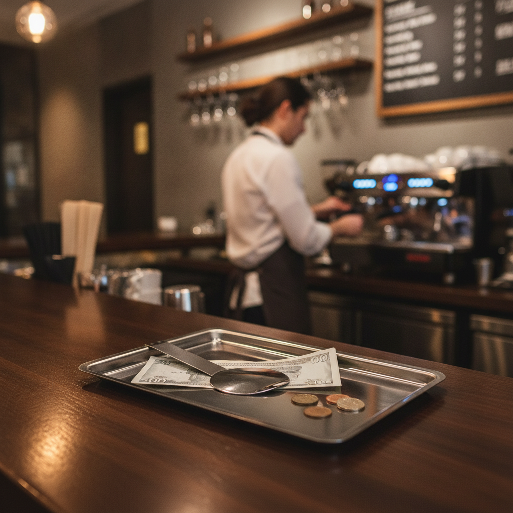 Stainless Steel Curved Tip Tray with Bill Clip for Cafes & Pubs