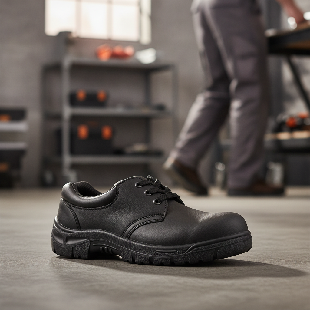 Leather Safety Shoes with Steel Toecaps for Professional Use
