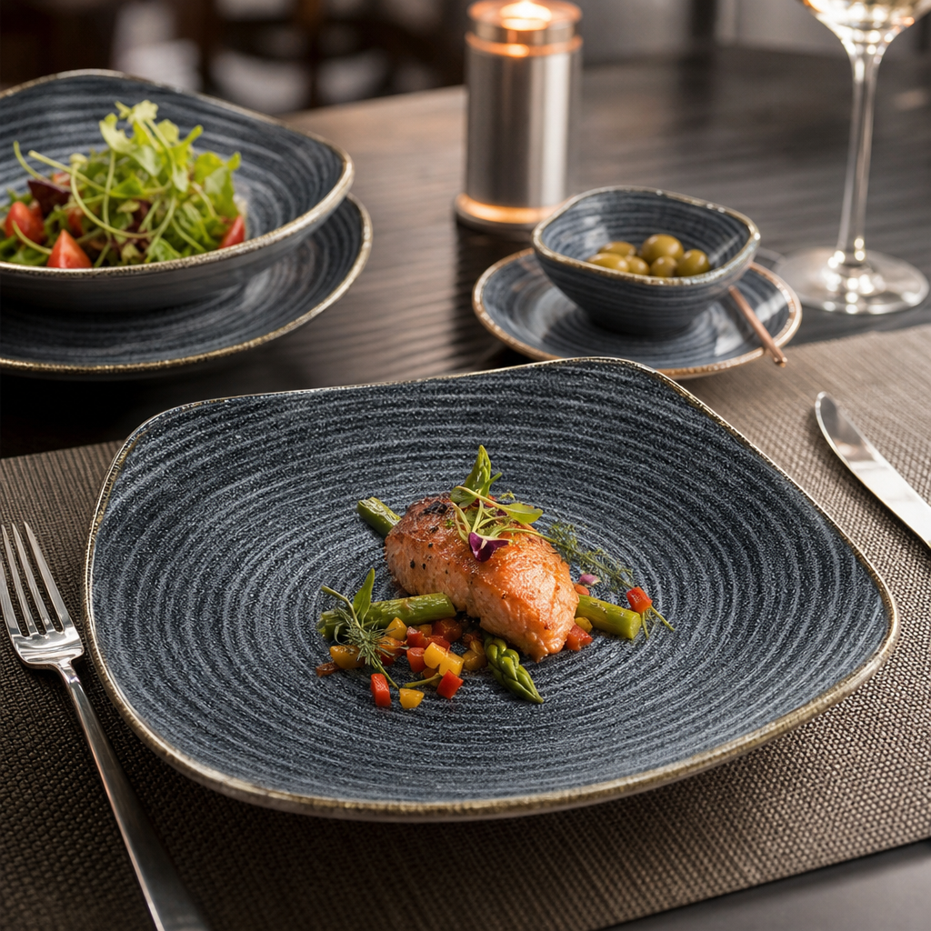 Black Square Plates 215mm Charcoal Porcelain for Elegant Dining (Pack of 12)