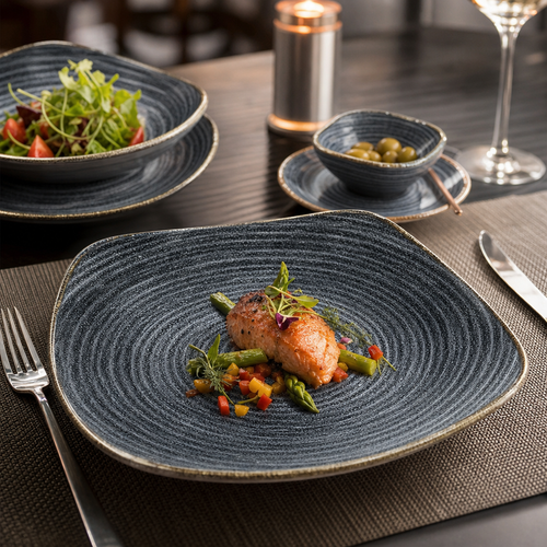 Black Square Plates 215mm Charcoal Porcelain for Elegant Dining (Pack of 12)