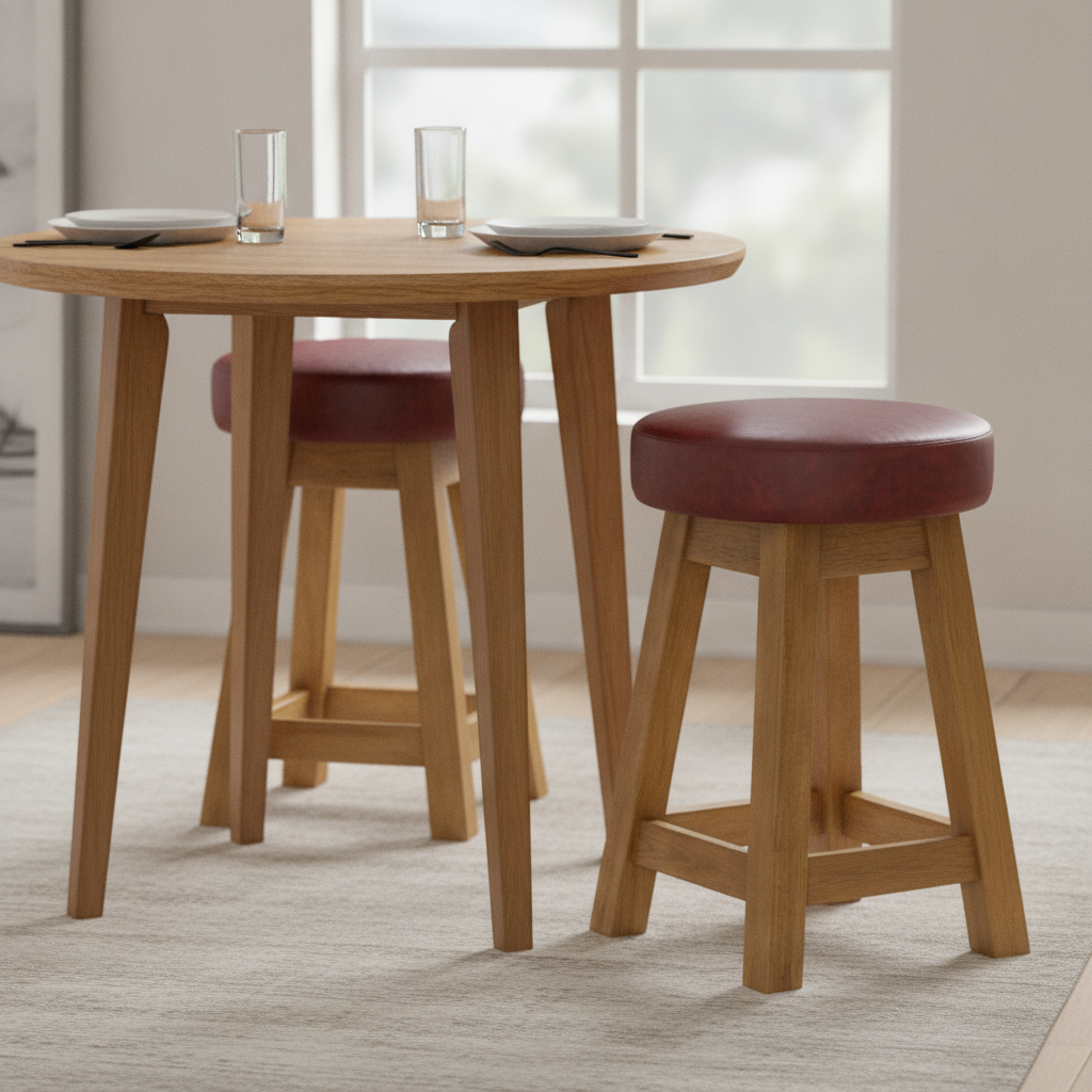 Rubber Wood Low Stools with Deep Padded Seat 475x335mm for Dining Spaces (Pack of 2)