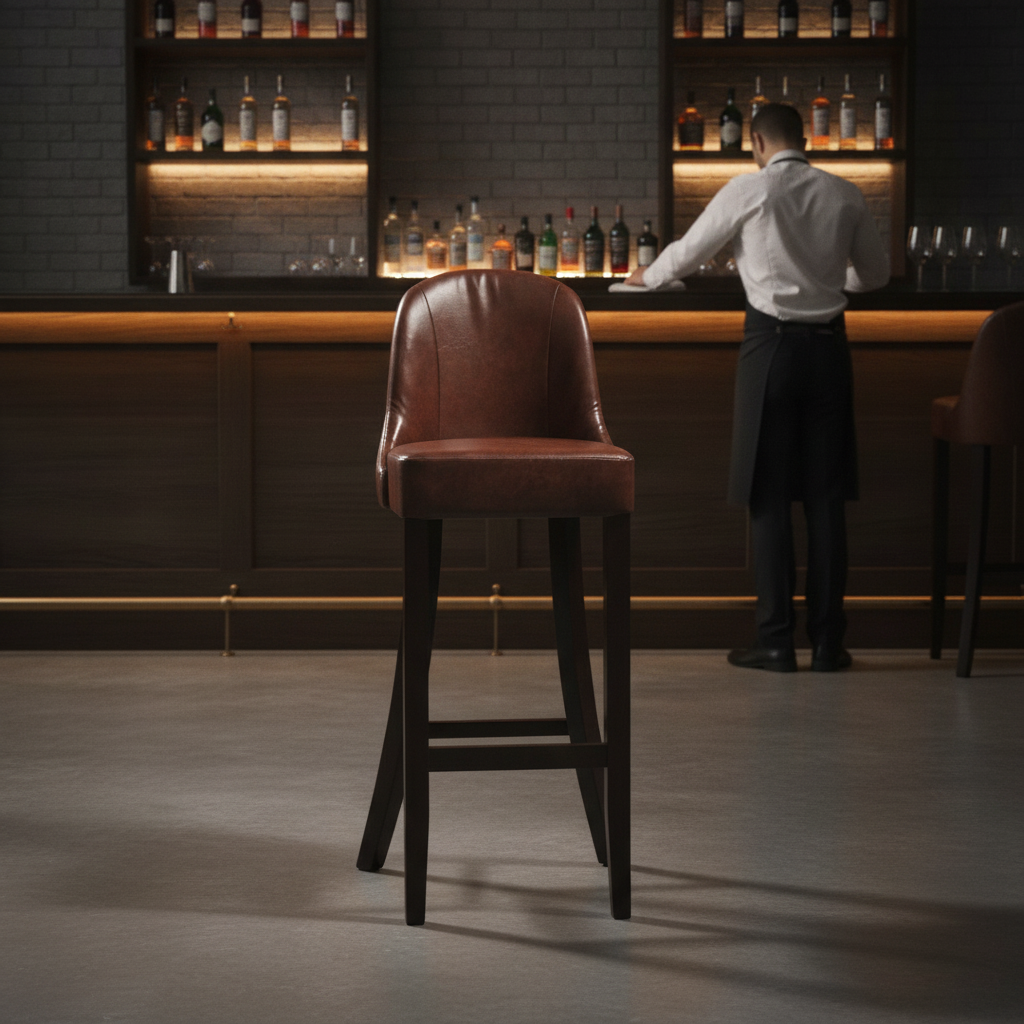 Rubber Wood Bar Chair with Bison Espresso Upholstery 1030mm for Commercial Use