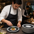 Coupe Plates 220mm Black Vitrified Ceramic for Hospitality Use (Pack of 12)