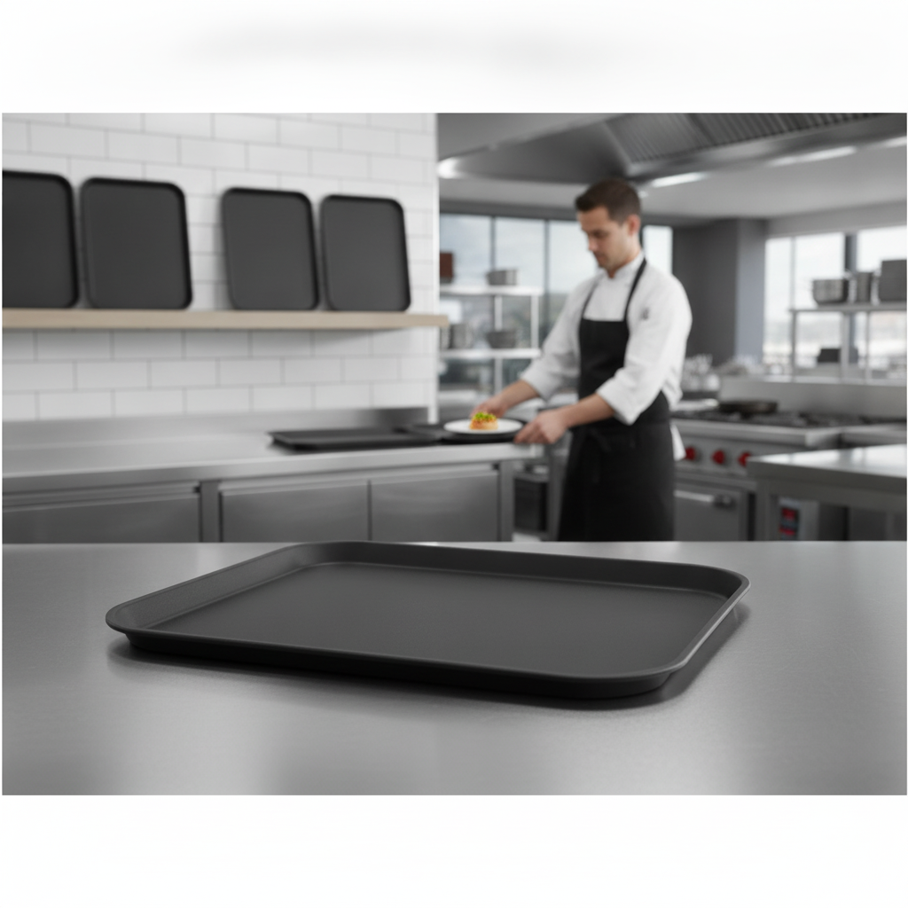 Fibreglass Rectangular Non-Slip Tray Black 457x355mm for Bars & Restaurants