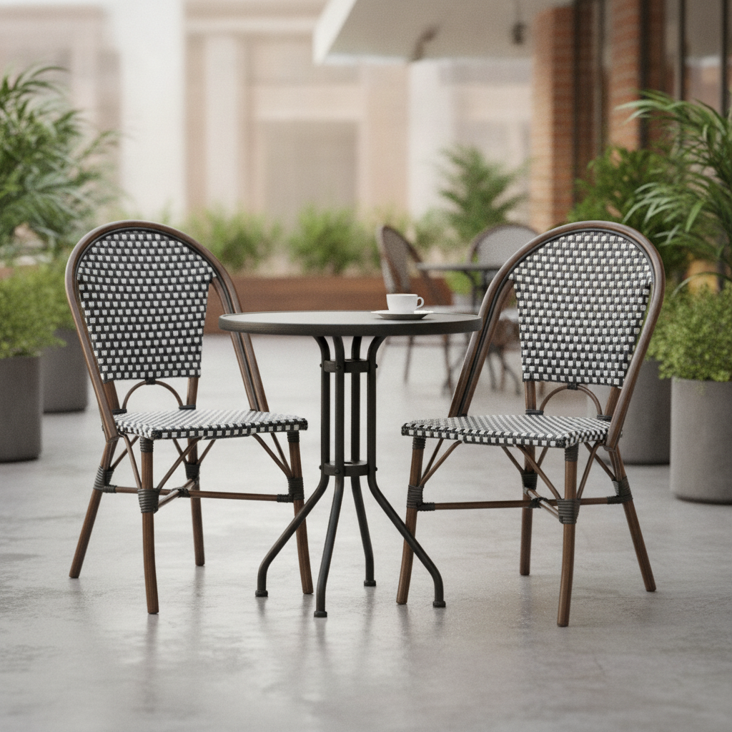 Aluminium & PE Wicker Parisian Style Rattan Chairs 890mm for Outdoor Use (Pack of 2)