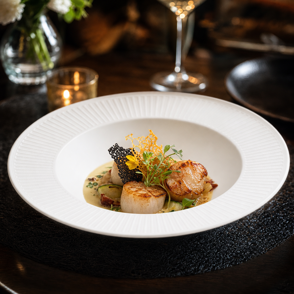 Wide Rim Ceramic Bowls 288mm for Culinary Presentations