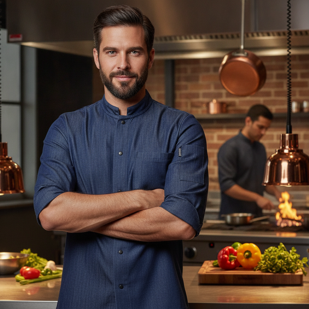 Denim Chef Shirt for Urban Cafés & Gastropubs