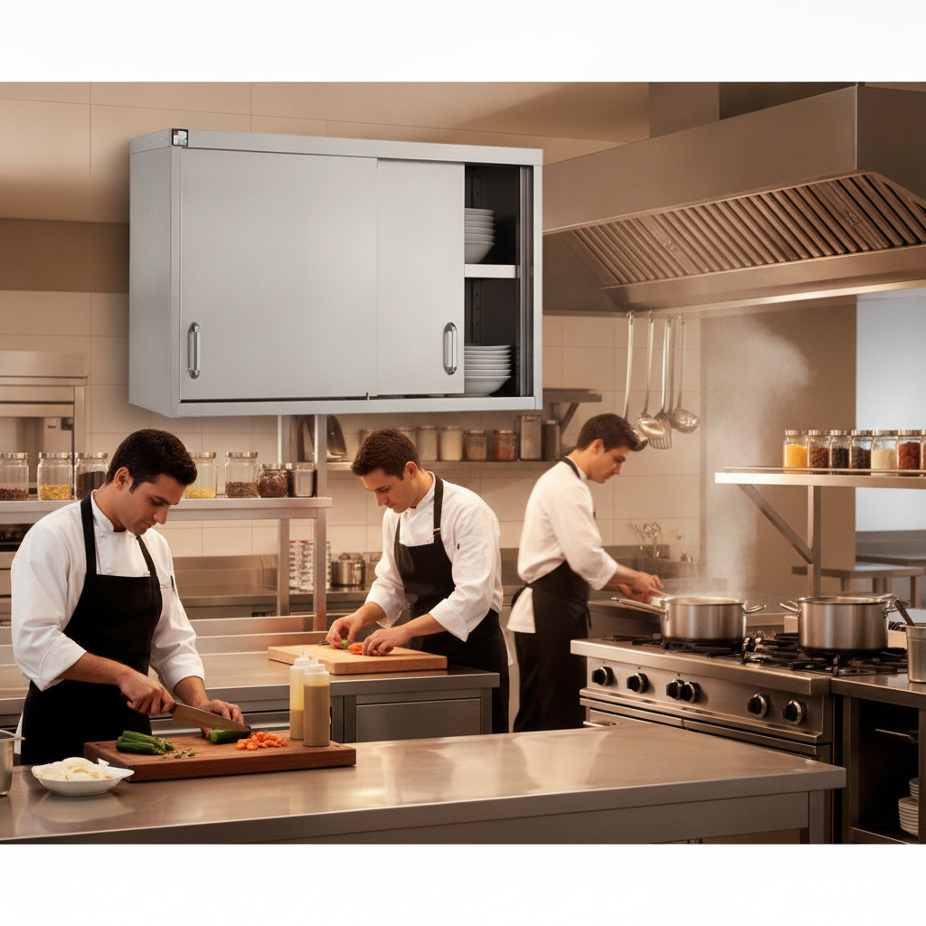 Stainless Steel Sliding Door Wall Cupboard 1500mm for Commercial Kitchens
