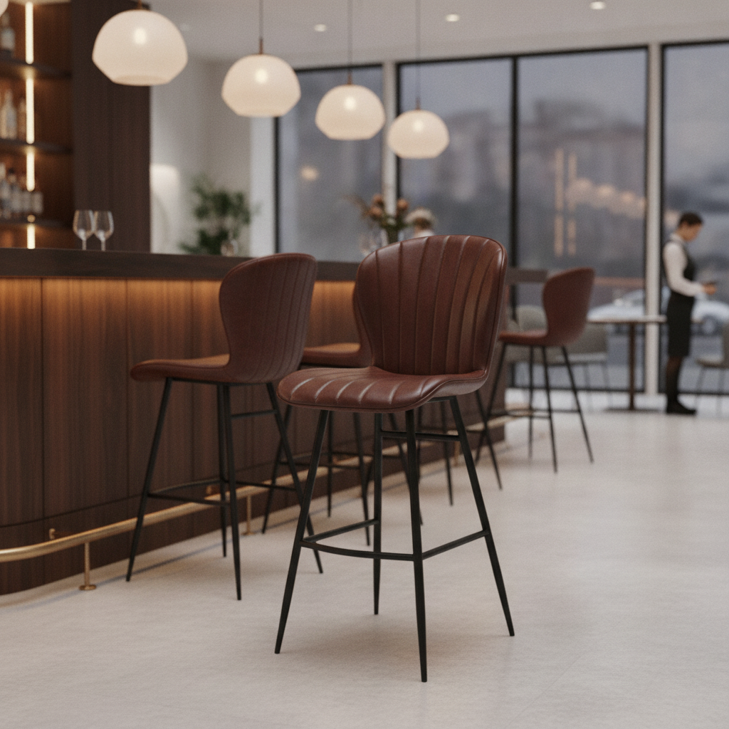 Genuine Leather Bar Stool with Steel Frame 1150x510mm for Indoor Dining