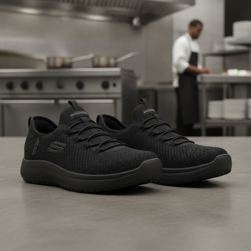 Mesh Slip Resistant Slip-On Shoes Black for Work Environments