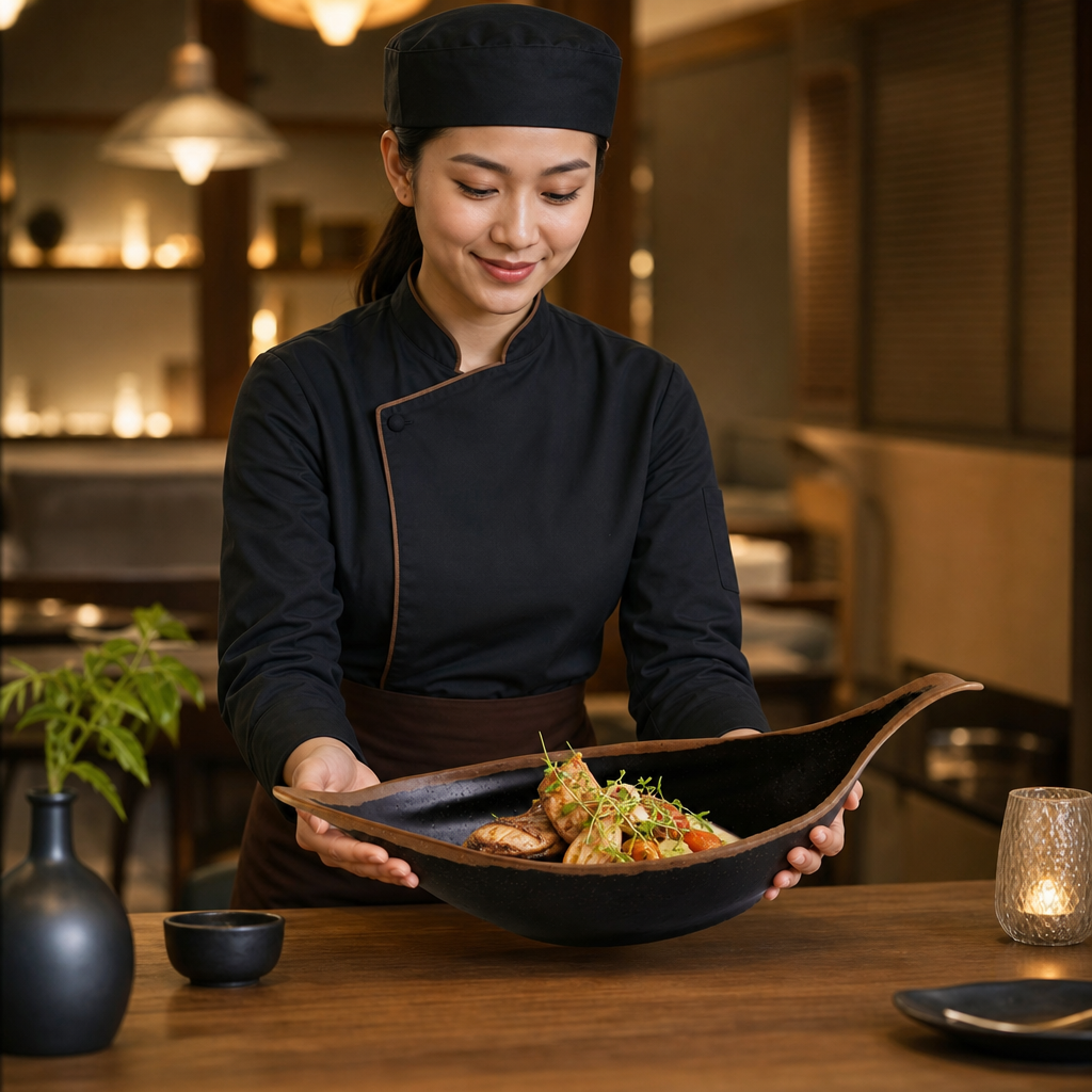 Leaf-Shaped Bowl 420mm Brown Melamine for Food Presentation