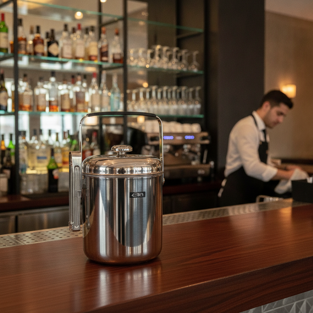 Chrome Ice Bucket with Tongs 1.3L for Bars & Pubs