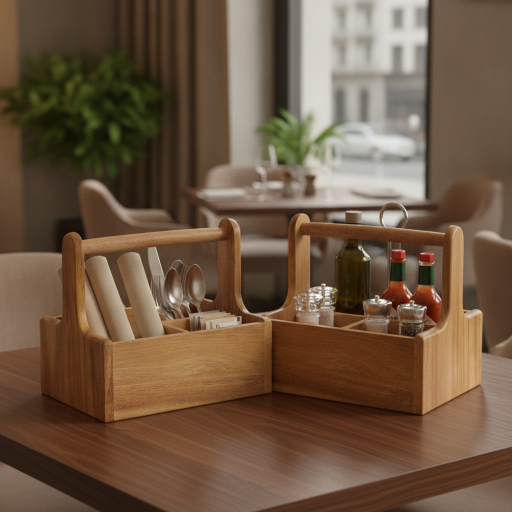 Acacia Wood Medium Table Caddy 200x153mm for Cafés & Restaurants (Pack of 2)