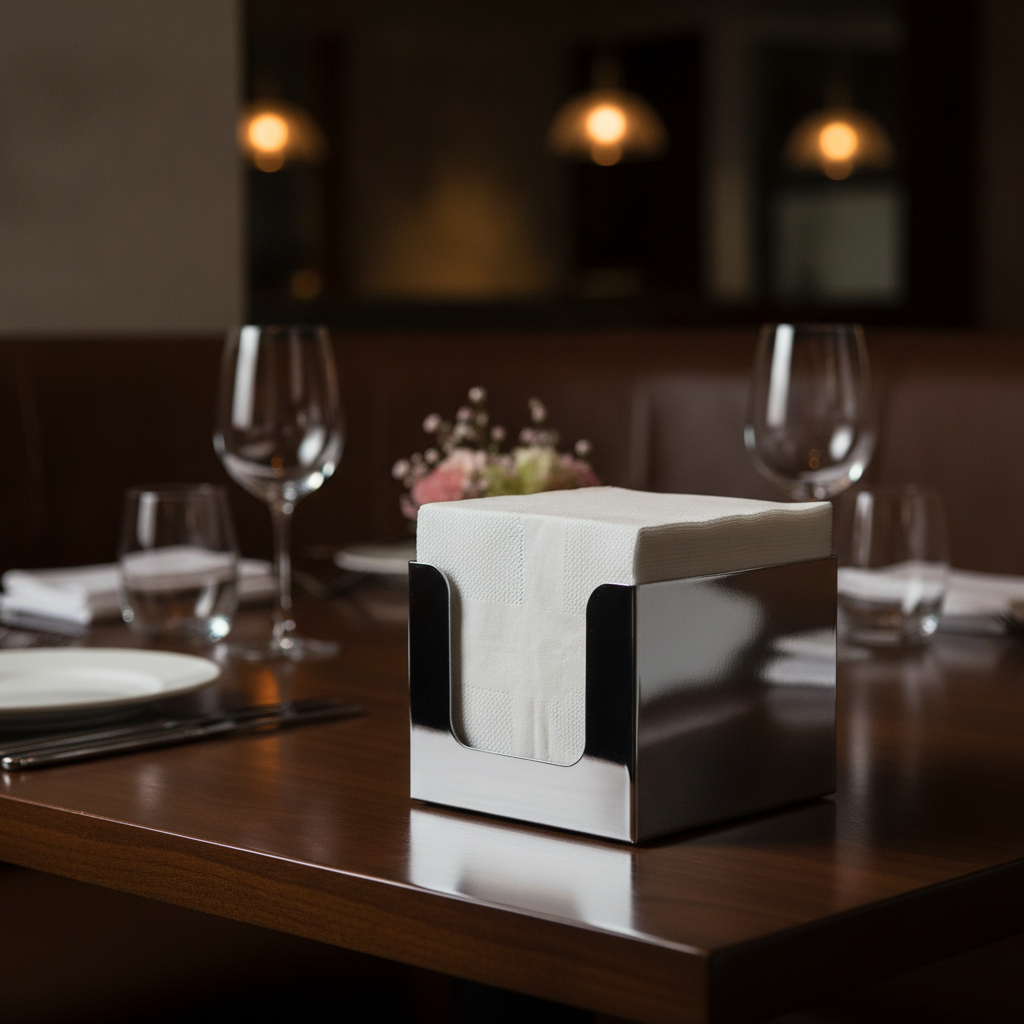 Plastic Chrome Napkin Holder 136x136mm for Bars & Restaurants