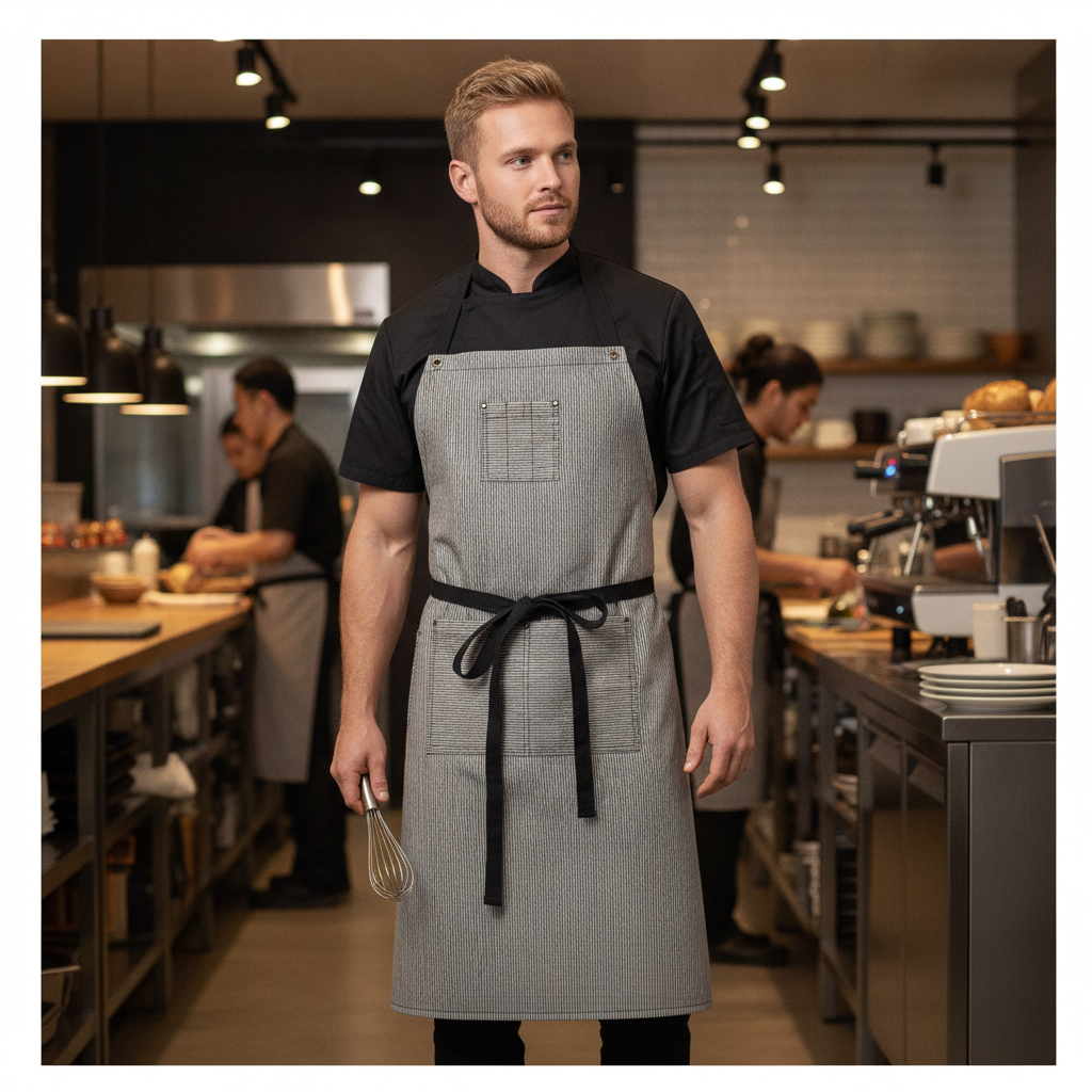 Polycotton Denim Grey Bib Apron for Artisan Cafés & Restaurants