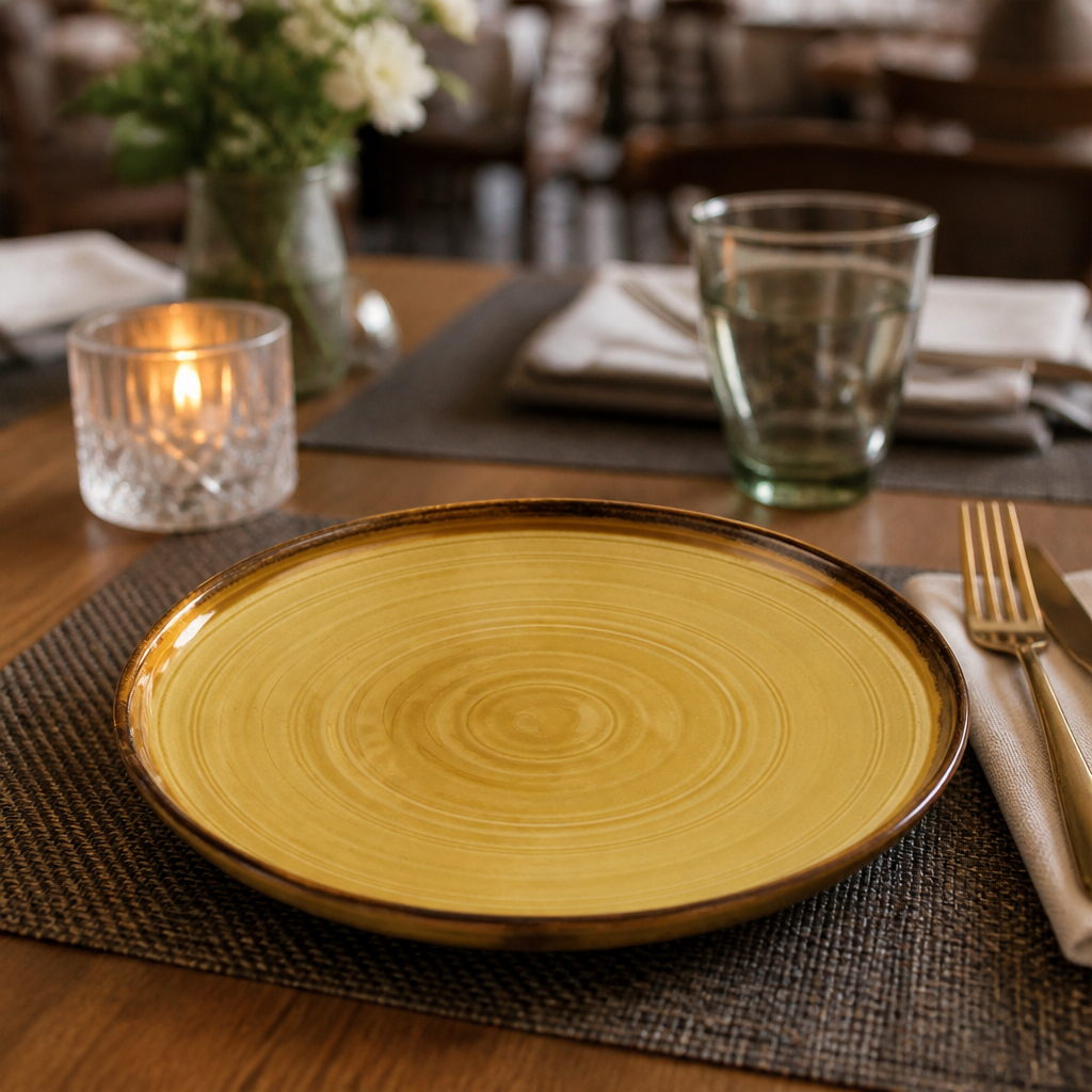 Walled Plates 210mm Mustard Vitrified Porcelain for Dining Experiences (Pack of 6)