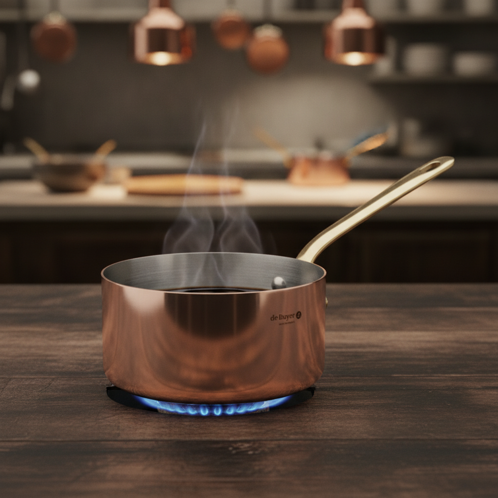 Copper Saucepan 14cm with Brass Handle for Oven-to-Table Presentation