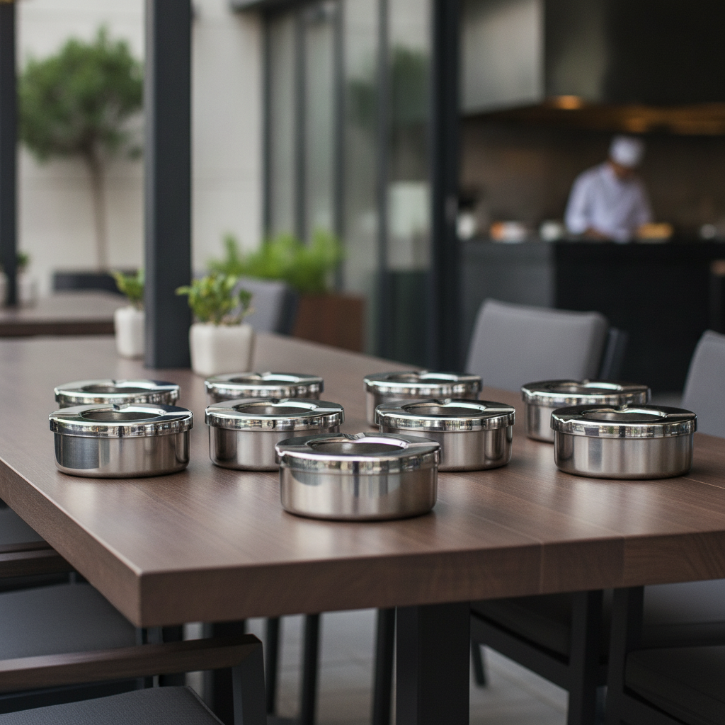 Stainless Steel Windproof Ashtray 90mm for Outdoor Use (Pack of 6)