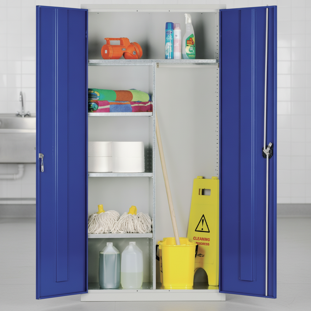 Mild Steel Janitorial Cupboard with 3 Shelves for Cleaning Equipment