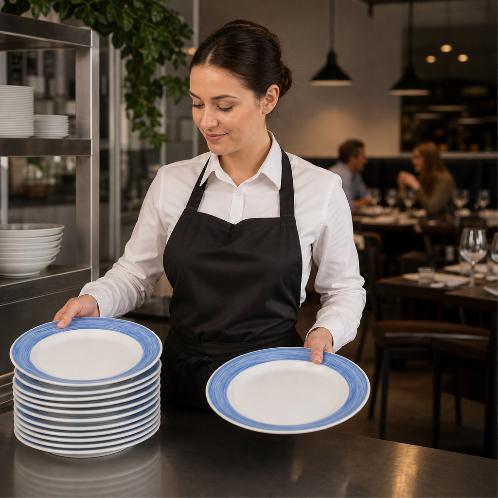 Dinner Plates Coloured Rim 235mm Glass for Healthcare & Catering (Pack of 24)