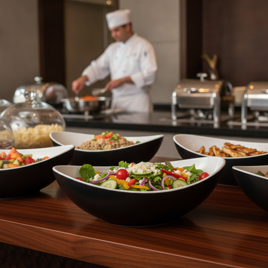Melamine Dual Tone Curved Bowl 800ml for Buffets & Salad Bars