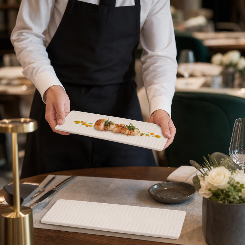 Oblong Plates 300x90mm Vitrified Ceramic for Dining (Pack of 6)